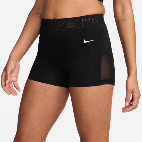 Nike Pro Women's Mid-Rise 3" Mesh-Paneled Shorts (Black/White, FN3336-010) Size Small in Saudi Arabia