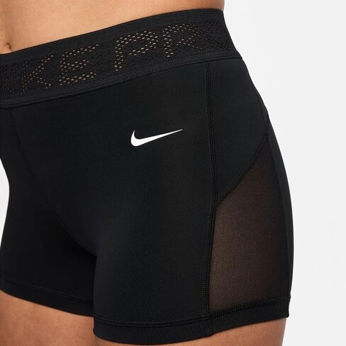 Nike Pro Women's Mid-Rise 3" Mesh-Paneled Shorts (Black/White, FN3336-010) Size Small in Saudi Arabia