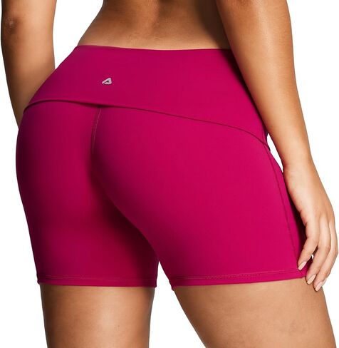 شورت Aoxjox النسائي للتمرين واليوجا بحزام خصر مطوي Lumastretch™ شورت رياضي لليوجا والجيم 6 بوصة in Kuwait
