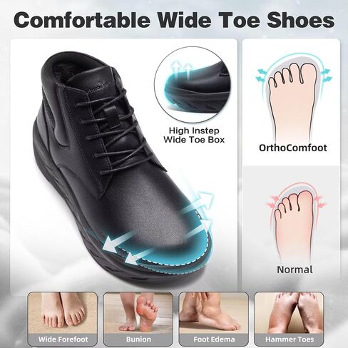 Men's Orthopedic Diabetic Winter Mid Boots: Wide Toe Box Dress Comfortable Arch Support Plantar Fasciitis Leather Oxfords Shoes, Casual Warm Modern Mid Ankle Boots for Foot and Neuropathy Pain Relief in Saudi Arabia