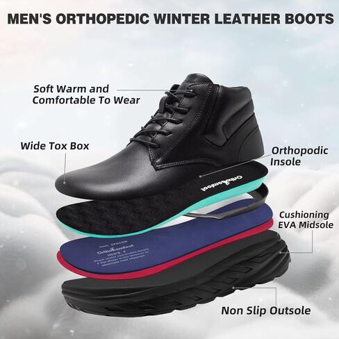 Men's Orthopedic Diabetic Winter Mid Boots: Wide Toe Box Dress Comfortable Arch Support Plantar Fasciitis Leather Oxfords Shoes, Casual Warm Modern Mid Ankle Boots for Foot and Neuropathy Pain Relief in Saudi Arabia