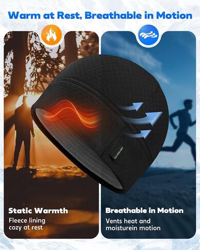 Winter Sports Beanie for Men Women - Uni-Directional Sweat Transport Thermal Skull Cap for Running Cycling Commuting in Saudi Arabia