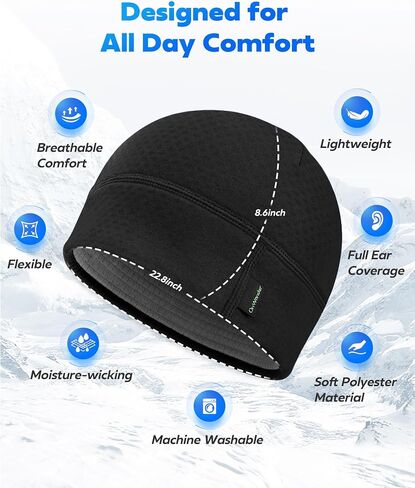 Winter Sports Beanie for Men Women - Uni-Directional Sweat Transport Thermal Skull Cap for Running Cycling Commuting in Saudi Arabia