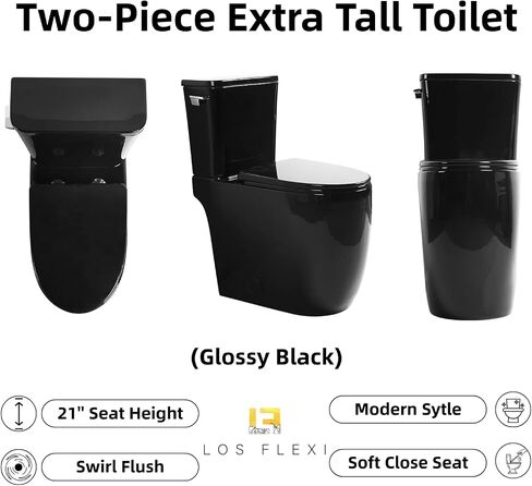 Modern Skirted 21" High Toilet with Cyclone Flush, Los Flexi Tall Toilets For Seniors 21 inch, Comfort Elongated Bowl, Chrome Lever, Soft-Close Seat, 1.28GPF Two-Piece Extra Tall Toilet, 12" Rough-In in Kuwait