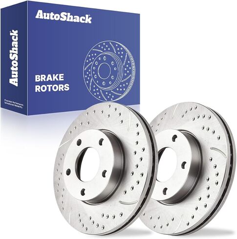 Autoshack Black Hat محفورة ودوارات فرامل محفوفة بالفرامل المقطوعة من طقم استبدال دوار الفرامل الأمامي لعام 2004-2013 Mazda 3 2010-2013 Mazda 3 Sport 2012-2017 Mazda 5 2.3L 2.5L FWD PR41365LR in Kuwait