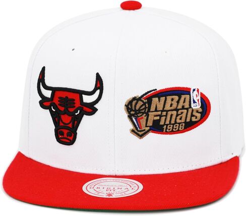 Mitchell & Ness Chicago Bulls NBA Dual Whammy Snapback Hat Cap - White/Red in Saudi Arabia
