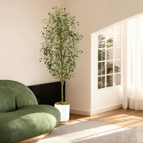 7FT Artificial Olive Tree – Realistic Faux Plant with Natural Trunk, Silk Leaves & Fruits，Tall Faux Silk Plant for Home Office Decor Indoor Fake Potted Tree in Saudi Arabia