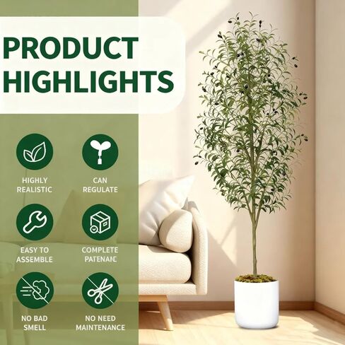 7FT Artificial Olive Tree – Realistic Faux Plant with Natural Trunk, Silk Leaves & Fruits，Tall Faux Silk Plant for Home Office Decor Indoor Fake Potted Tree in Saudi Arabia