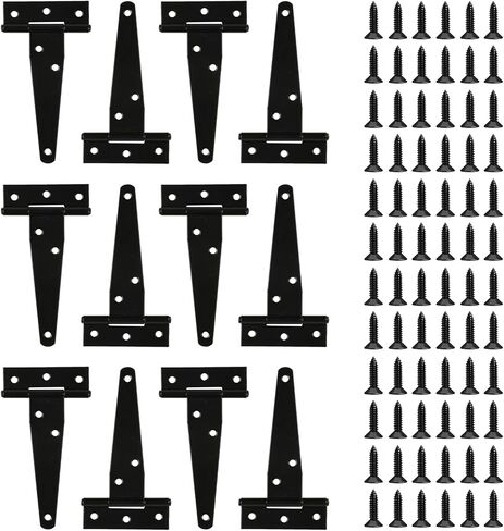 12-Pack Heavy Duty 3" T-Strap Gate Hinges for Outdoor Doors, Wooden Fences, Barns & Sheds - Black in Saudi Arabia