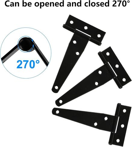 12-Pack Heavy Duty 3" T-Strap Gate Hinges for Outdoor Doors, Wooden Fences, Barns & Sheds - Black in Saudi Arabia