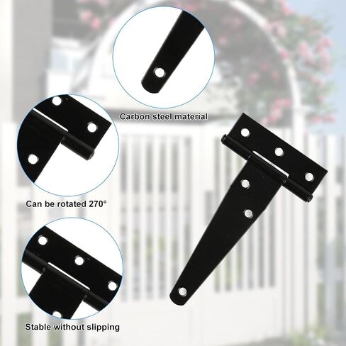 12-Pack Heavy Duty 3" T-Strap Gate Hinges for Outdoor Doors, Wooden Fences, Barns & Sheds - Black in Saudi Arabia