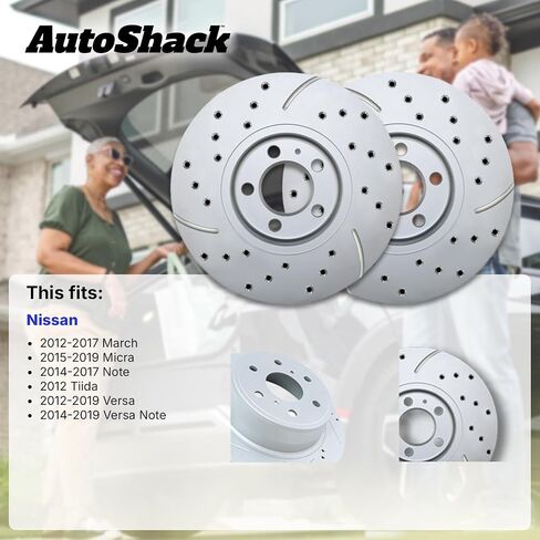 AutoShack Black Hat Drilled and Slotted Brake Rotors Front Brake Rotor Replacement Kit for 2012-2019 Nissan Versa 2014-2019 Versa Note 2015-2019 Micra 1.6L FWD PR1080983LR in Saudi Arabia