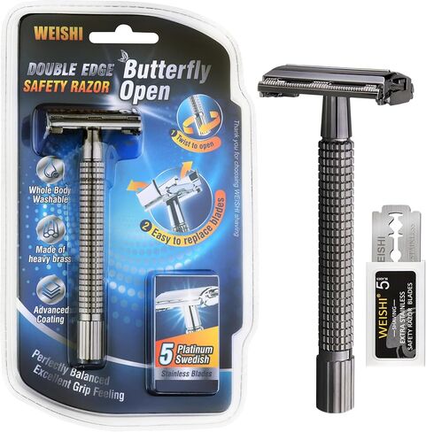 WEISHI Safety Razor Double Edge Nostalgic Long Handle Butterfly Open Razor in Kuwait