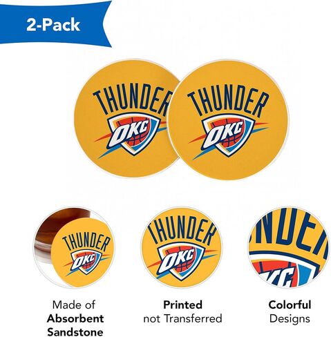 Desert Cactus Oklahoma City Thunder Car Accessories NBA Basketball League Absorbent Sandstone Cup Coasters Licensed Product Set of 2 (Car Coaster A) in Saudi Arabia