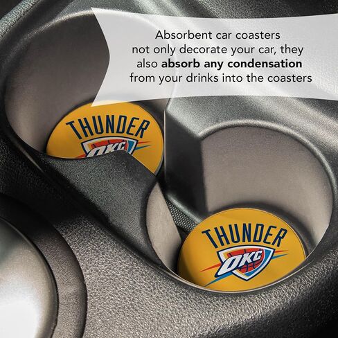 Desert Cactus Oklahoma City Thunder Car Accessories NBA Basketball League Absorbent Sandstone Cup Coasters Licensed Product Set of 2 (Car Coaster A) in Saudi Arabia
