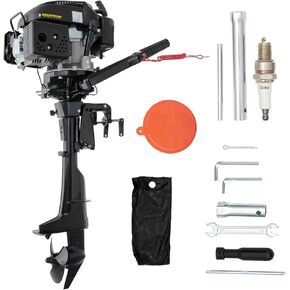 4-Stroke 6.5HP 123CC Boat Engine Marine Outboard Motor, CDI Water Cooling Motor Tiller Control Manual Start for Fishing Aquaculture Outdoor Adventure Boat with Fuel Tank and Hoses in Kuwait