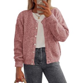 PRETTYGARDEN Fall Long Sleeve Cardigans for Women Trendy 2025 Open Front Winter Button Down Crewneck Soft Knit Sweater Jacket in Kuwait