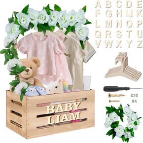 سلة خزانة دش الطفل الخشبية مع رف شماعات ، هدايا مخصصة للوالدين ليكونوا ، زخارف الطفل صبي أو فتاة in Kuwait