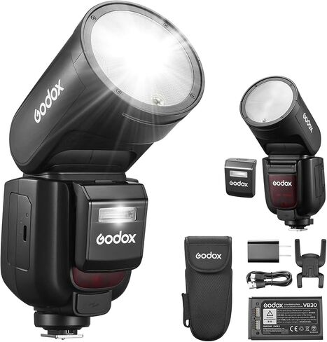 Flash Godox V1-N لكاميرا Nikon ، 76WS 2.4G TTL Round Head Flash Speedlight ، 1/8000 HSS ، 480 لقطات الطاقة الكاملة ، 1.5S وقت إعادة التدوير ، بطارية ليثيوم 2600MAH in Kuwait