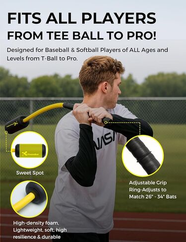Baseball & Softball Rope Swing Trainer - Innovative High-Density Foam Bat Design for Real Swing Feel & Better Feedback, Batting Training Tool, Hitting Aid for Youth & Beginners in Saudi Arabia