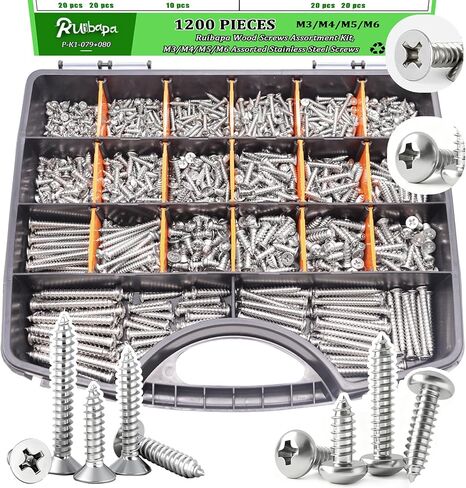 200pcs 304 من الفولاذ المقاوم للصدأ عالية الصلابة براغي الخشب مجموعة مجموعة متنوعة ، 3 أحجام#8 × 1/2 "،#8 × 3/4" ،#8 × 1 "، رأس فيليبس رأس مسطح ، مسامير خشبية ، مسامير ، براغي الجفاف ، البراغي المتنوعة ، براغي مجموعة ، in Saudi Arabia