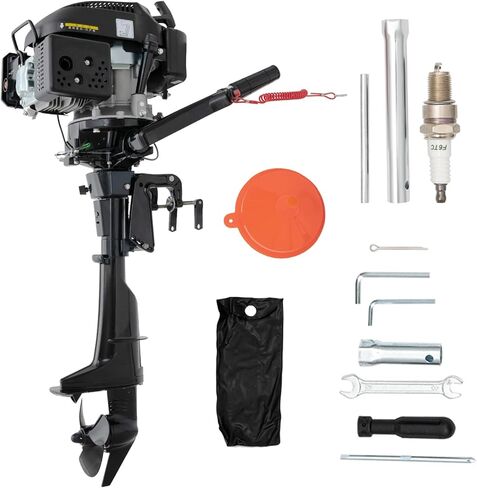 4-Stroke 6.5HP 123CC Boat Engine Marine Outboard Motor, CDI Water Cooling Motor Tiller Control Manual Start for Fishing Aquaculture Outdoor Adventure Boat with Fuel Tank and Hoses in Kuwait