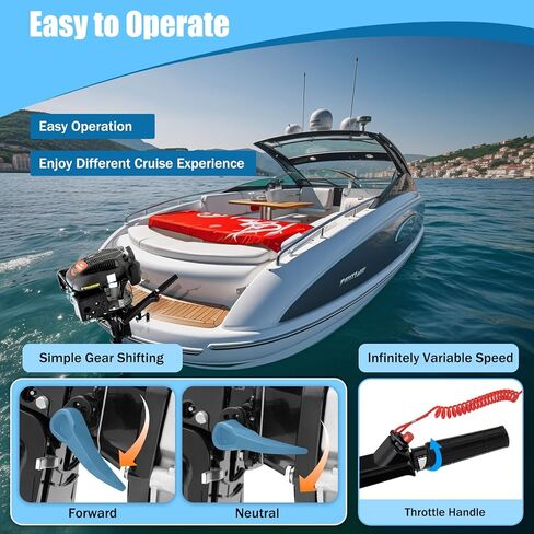 4-Stroke 6.5HP 123CC Boat Engine Marine Outboard Motor, CDI Water Cooling Motor Tiller Control Manual Start for Fishing Aquaculture Outdoor Adventure Boat with Fuel Tank and Hoses in Kuwait