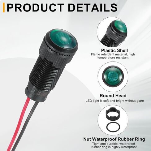 PATIKIL 5Pcs 10mm(3/8") Indicator Light,12V-24V AC/DC LED Plastic Shell Signal Lamp Waterproof IP67 Round Head Signal Lights with 150mm(5.9") Cable for Boat Car,Red in Saudi Arabia