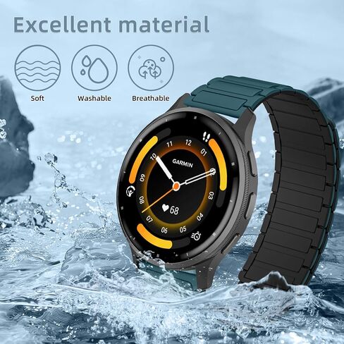 سوار ساعة من السيليكون مقاس 22 ملم متوافق مع Garmin Venu 4 45mm/Venu 3 45mm/Venu 2/Vivoactive 4/Active، حزام بديل مغناطيسي لـ Garmin Forerunner 570 47mm/Forerunner 265/255 in Kuwait