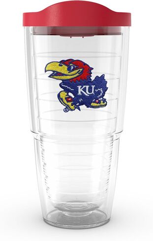 كوب Tervis مصنوع في الولايات المتحدة الأمريكية بجدار مزدوج جامعة كانساس المملكة المتحدة Jayhawks كوب معزول يحافظ على المشروبات باردة وساخنة، 24oz - بدون غطاء، الشعار الأساسي in Kuwait