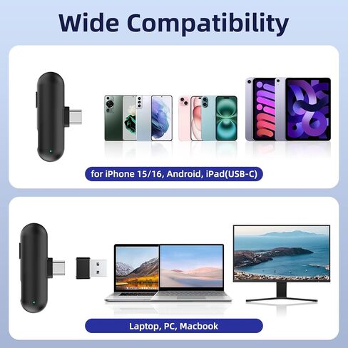 2 in 1 Wireless Lavalier Microphone for iPhone Android - Mini Phone Microphone with 24 H Charging Case for Video Recording Vlog TikTok Instagram Asmr, Noise Cancellation 70Ft Transmission in Kuwait