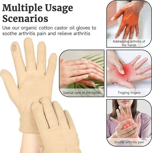 2 Pcs Castor Oil Pack Wrap for Hands, Organic Castor Oil Wrap Castor Oil Gloves for Wrist Arthritis and Carpal Tunnel Khaki(Oil are Not Include) in Kuwait