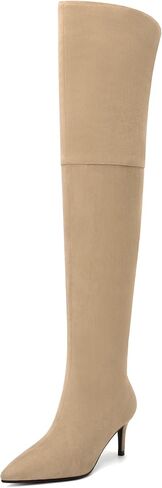 أحذية Skysterry With High Boots فوق أحذية الركبة للنساء مدببة بأصابع القدمين ، وهي أحذية عالية الكعب مريحة ، سستة من سحاب العجل على نطاق واسع في حفل زفاف يرجع تاريخه إلى أحذية سقوط طويلة 2.4 بوصة in Saudi Arabia