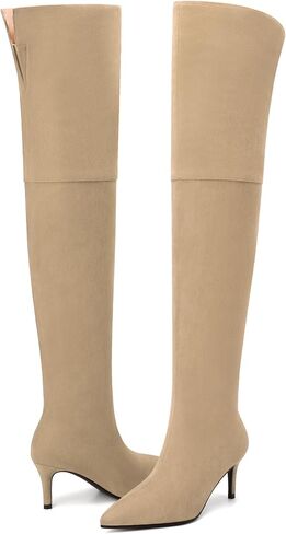 أحذية Skysterry With High Boots فوق أحذية الركبة للنساء مدببة بأصابع القدمين ، وهي أحذية عالية الكعب مريحة ، سستة من سحاب العجل على نطاق واسع في حفل زفاف يرجع تاريخه إلى أحذية سقوط طويلة 2.4 بوصة in Saudi Arabia