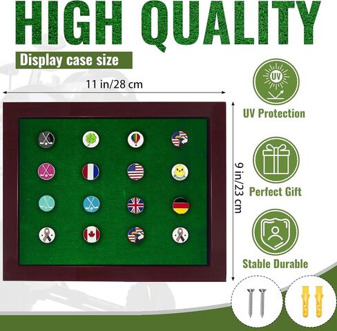 100 Golf Ball Marker Display Case Magnetic 15.5" W x 16.5" H Wall Mounted Ball Marker Display Frame Shadow Box Acrylic Cover Magnetic Back Panel Suitable for Collecting Golf Ball Markers in Saudi Arabia