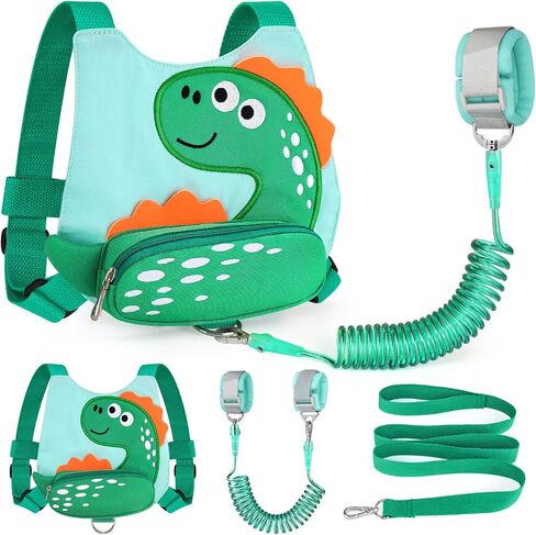 3 in 1 Toddler Harness Leash + Baby Anti Lost Wrist Link, Accmor Cute Dinosaur Child Safety Harness Tether, Kids Walking Wristband Assistant Strap Belt for Parent Boys Outdoor Activity (Black) in Saudi Arabia