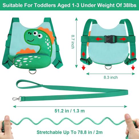 3 in 1 Toddler Harness Leash + Baby Anti Lost Wrist Link, Accmor Cute Dinosaur Child Safety Harness Tether, Kids Walking Wristband Assistant Strap Belt for Parent Boys Outdoor Activity (Black) in Saudi Arabia
