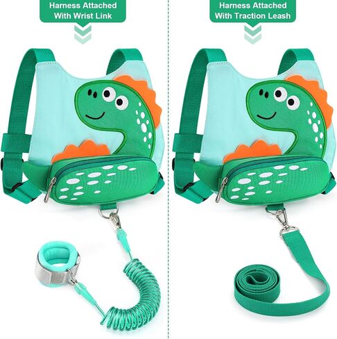 3 in 1 Toddler Harness Leash + Baby Anti Lost Wrist Link, Accmor Cute Dinosaur Child Safety Harness Tether, Kids Walking Wristband Assistant Strap Belt for Parent Boys Outdoor Activity (Black) in Saudi Arabia