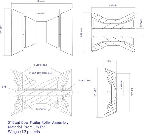 4" Boat Trailer Roller Assembly with Spoke fits 1/2" Shaft, Bow Roller fits 4 inch Wide Bracket in Kuwait