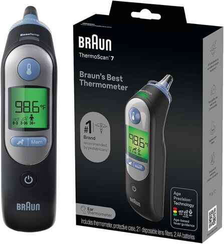 Braun Thermoscan 7+ Connection Digital Ear Thermometer - App Family App متوافق ، تقنية الدقة العليا ، الشاشة المرمزة بالألوان ، العلامة التجارية رقم 1 موصى بها من قبل أطباء الأطفال in Saudi Arabia