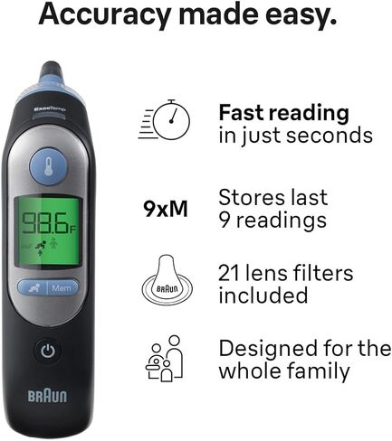 Braun Thermoscan 7+ Connection Digital Ear Thermometer - App Family App متوافق ، تقنية الدقة العليا ، الشاشة المرمزة بالألوان ، العلامة التجارية رقم 1 موصى بها من قبل أطباء الأطفال in Saudi Arabia