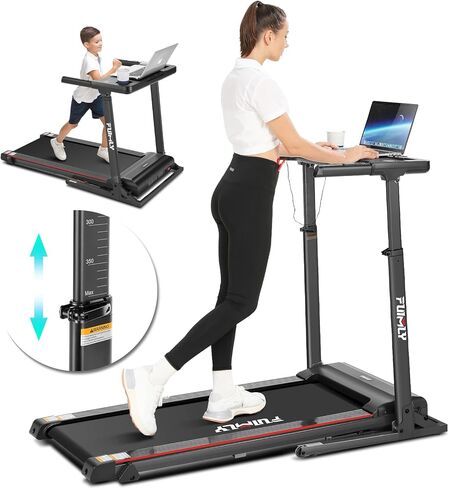 حلقة مفرغة مع محطة عمل مكتبية وارتفاع قابل للتعديل ، وسعة وزن 300 رطل ، ومطحنة قابلة للطي مع ميل 3 ، ومكبر صوت وتطبيق بلوتوث ، وسادة المشي بحجم 2.5 حصان مع سطح مكتب للمكتب المنزلي in Kuwait