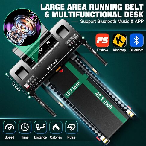 حلقة مفرغة مع محطة عمل مكتبية وارتفاع قابل للتعديل ، وسعة وزن 300 رطل ، ومطحنة قابلة للطي مع ميل 3 ، ومكبر صوت وتطبيق بلوتوث ، وسادة المشي بحجم 2.5 حصان مع سطح مكتب للمكتب المنزلي in Kuwait