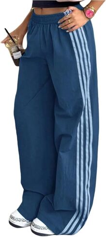 Gorglitter نساء الساق الواسعة الساق السراويل y2k منخفضة الجانب يرتفع مخطط palazzo sweatpants in Saudi Arabia