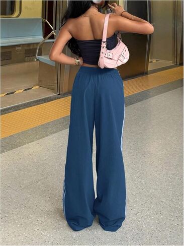Gorglitter نساء الساق الواسعة الساق السراويل y2k منخفضة الجانب يرتفع مخطط palazzo sweatpants in Saudi Arabia