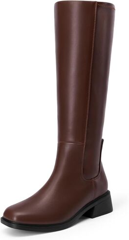 DREAM PAIRS Women's Knee High Boots Square Toe Low Block Heel Casual Comfort Riding Long Boots with Side Zipper in Kuwait