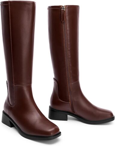 DREAM PAIRS Women's Knee High Boots Square Toe Low Block Heel Casual Comfort Riding Long Boots with Side Zipper in Kuwait