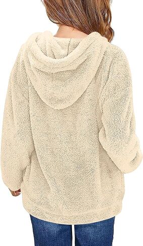 Girls Fuzzy Fleece Pullover Hoodies Sweatshirt Kids Casual Sherpa Winter Top Warm Outwear Coat with Pockets 4-14 Years in Saudi Arabia
