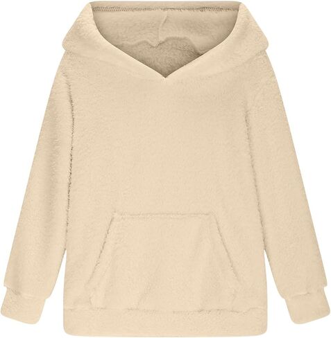Girls Fuzzy Fleece Pullover Hoodies Sweatshirt Kids Casual Sherpa Winter Top Warm Outwear Coat with Pockets 4-14 Years in Saudi Arabia