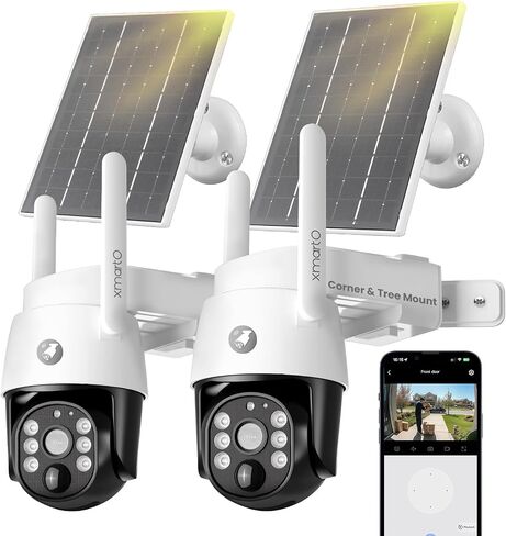 xmartO 2-Pack 4MP Wireless PTZ Solar Security Camera, AI Auto Tracking, WiFi 6 5G Dual Band, Wire-Free Easy Installation, No Monthly Fee, Outdoor/Indoor Home Use, Wall/Ceiling/Tree/Pole/Corner Mount in Saudi Arabia